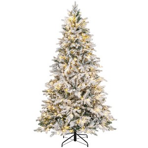Costway 4.5FT/6FT/7 FT Pre-Lit Flocked Christmas Tree Hinged w/ 120/260/300 LED Lights & 757/1415/1687 Branch Tips - 1 of 4
