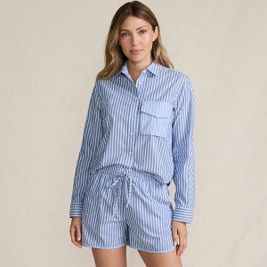 Lands' End Women's Cotton Poplin 2 Piece Pajama Set - Long Sleeve Top and Shorts with Piping - 1 of 4