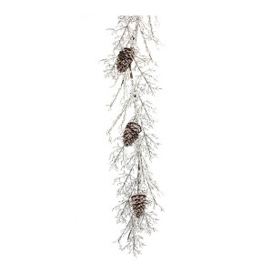 Iced Twig Garland with Pinecones – 5'L Frosted Winter Garland Acrylic Holiday Decoration by Melrose - 1 of 3