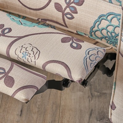 Birch Wood Blue Floral Leather Petite Recliner