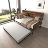 Zevemomo Twin Daybed with Trundle, with Sliding Barn Door Headboard LED Lights£¬Heavy Duty Metal Daybed for Living Room Bedroom Guest Room, Brown - 3 of 4