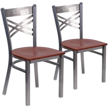 Emma and Oliver 2 Pack Clear Coated "X" Back Metal Restaurant Chair