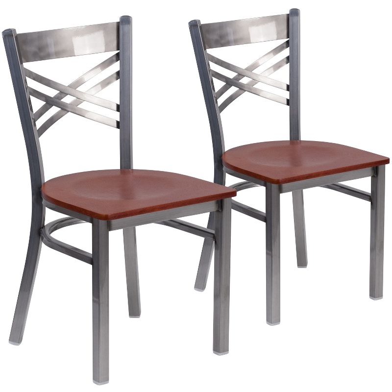 Emma and Oliver 2 Pack Clear Coated "X" Back Metal Restaurant Chair, 1 of 7