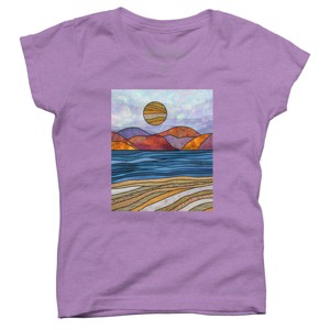Girl's Design By Humans Beach Landscape Stain Glass By Maryedenoa T-Shirt - 1 of 3