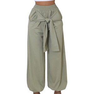 Slickblue Women's High-Waisted Stretch Pants, Elastic Waist, Pockets, Cuffed Bottoms, Color Options, Size S-L - 1 of 4