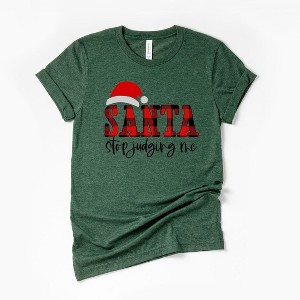 Simply Sage Market Women's Santa Stop Judging Me Plaid Short Sleeve Graphic Tee - 1 of 4