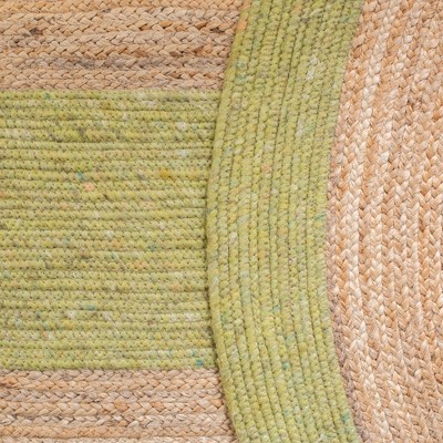 Handmade Green and Natural Oval Wool Cotton Braided Rug 4' x 6'