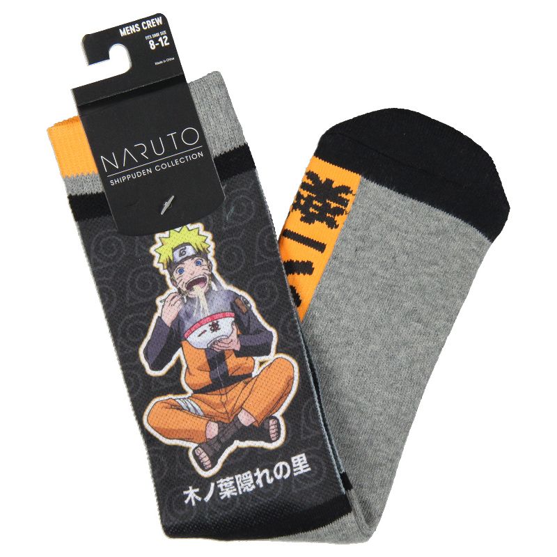 Naruto Shippuden Socks Anime Manga Men's Ichiraku Ramen Athletic Crew Socks Grey, 4 of 5