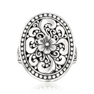 Ross-Simons Sterling Silver Bali-Style Floral Filigree Ring - 1 of 4