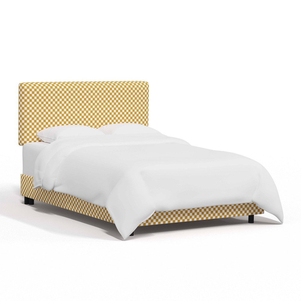 Photos - Bed Skyline Furniture California King Olivia Upholstered  Checkerboard Yellow: Cotton Fabric, Pine Frame, 650 lbs Max