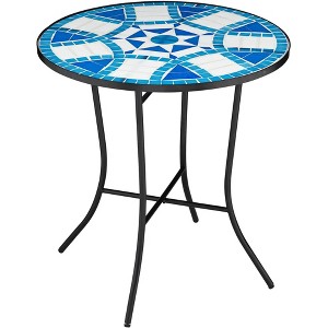 Teal Island Designs Star Mosaic Blue and White Iron Outdoor Accent Table - 1 of 4