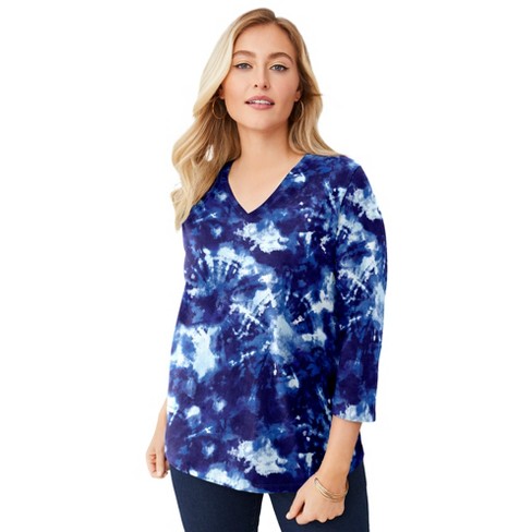 Jessica London Women's Plus Size V-neck Tee, 12 - Navy Tie Dye : Target