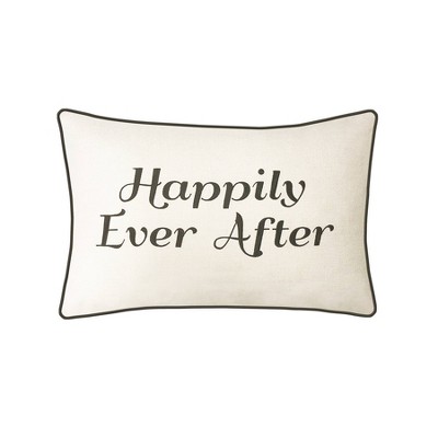 "Happily Ever After" Poly Velvet Lumbar Throw Pillow Ivory - Edie@Home