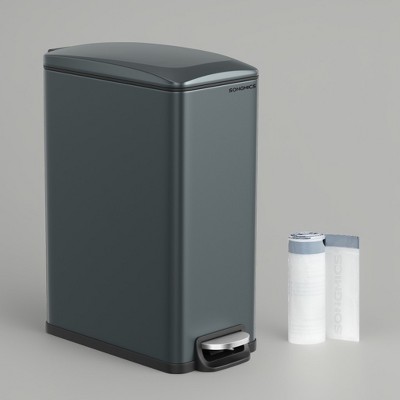 Slim Trash Can, 12.7-Gal (48 L) Garbage Can for Narrow Spaces with Soft-Close Lid, Stainless Steel, 15 Trash Bags Included