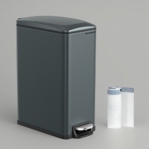 Slim Trash Can, 12.7-Gal (48 L) Garbage Can for Narrow Spaces with Soft-Close Lid, Stainless Steel, 15 Trash Bags Included - 1 of 3