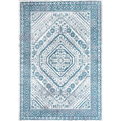 Blue and White Medallion 8' x 10' Synthetic Area Rug