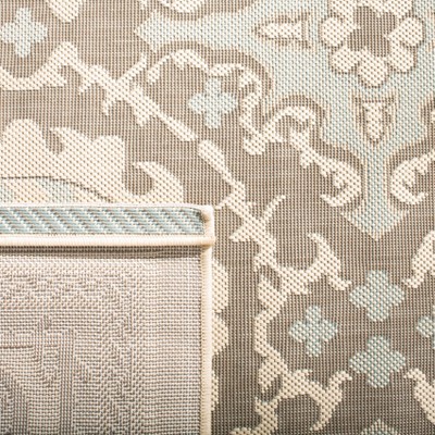Beige and Dark Beige Floral Motif Rectangular Outdoor Area Rug