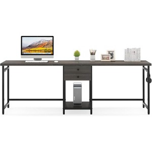 Tribesigns 78.74 Inch Extra Long Desk, Double Desk with 2 Drawers, Two Person Desk Long Computer Desk with Storage Shelves - 1 of 4