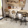 LeisureMod Ervilla Wicker Bar Stool with Fabric Seat and Black Steel Frame Taupe Set of 2 - 3 of 4