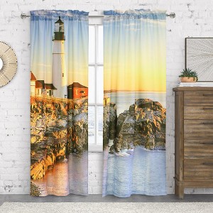 Habitat Photo Real Lighthouse and Ambient Surroundings Sunrise Light Filtering Pole Top Curtain Pair Each 38" x 84" Multicolor - 1 of 4