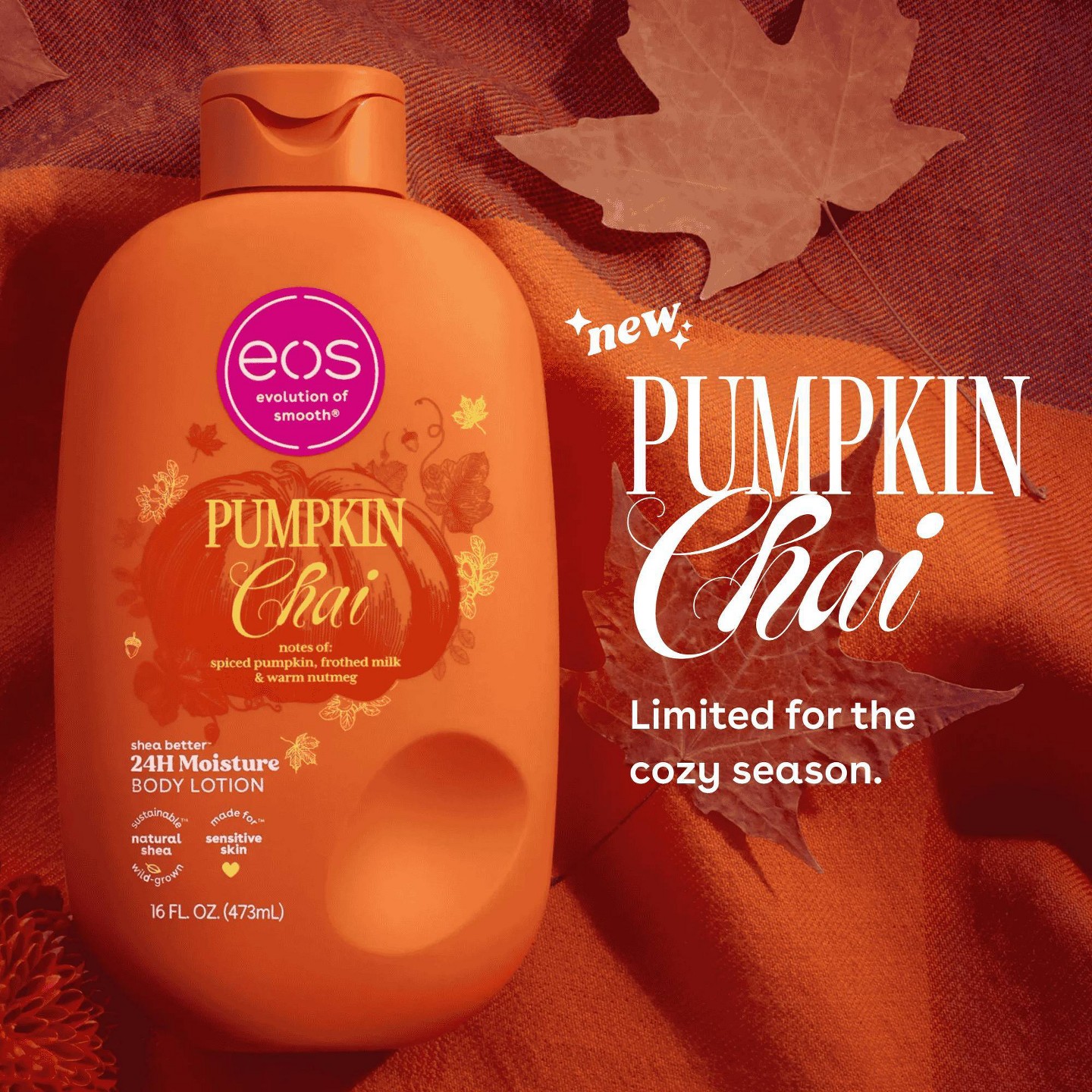 Увлажняющий лосьон для тела eos 24H Moisture, Pumpkin Chai, 16 fl oz — фото 2