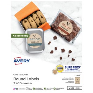 Avery Kraft Brown Round Labels with Sure Feed Technology, 2.5" Diameter, Print to the Edge, Laser/Inkjet Printable Labels, 225 Total (22808) - 1 of 4