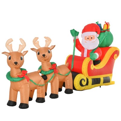 8ft Long Christmas Inflatable Santa Claus with Sleigh and Reindeer, Outdoor Blow-Up Yard Decoration with LED Lights Display