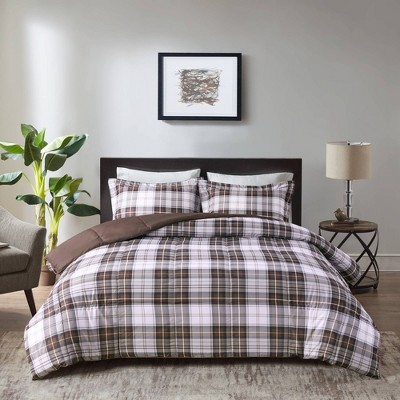 King Brown Plaid Microfiber Reversible Comforter Set
