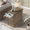 Antique Brown Solid Wood U-Can Sofa Side Table with USB Ports, Station Cup Holders, One Multifunctional Drawer Nightstand Accent Vintage Slim Table - 2 of 4