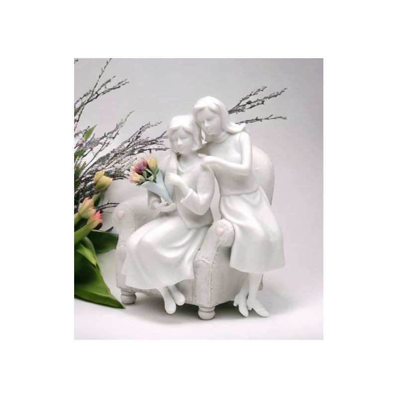 Kevins Gift Shoppe Ceramic Mother And Daughter White Bisque Figurine with Colorful Flower Bouquet, 2 of 4