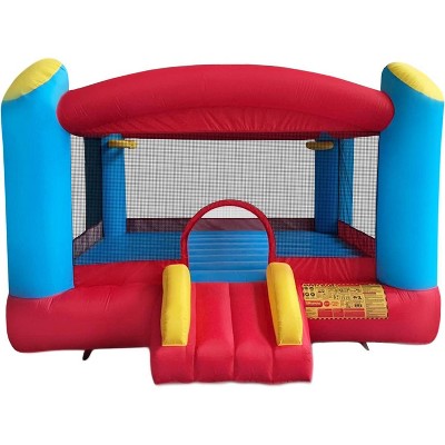 Enormous Red and Blue Inflatable Bounce House with Double Basketball Hoops