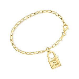 Ross-Simons Italian 18kt Gold Over Sterling "Made in Italy" Lock Charm Paper Clip Link Bracelet - 1 of 3