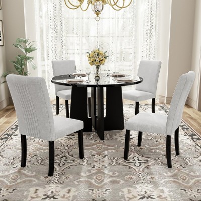 5-Piece Wood Dining Table Set For 4,Round Dining Set Table For 4,Dining Chairs With Solid Rubber Wood Legs -Maison Boucle
