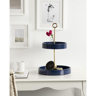 Lipton Glamorous Navy Blue and Gold Round Two-Tier Tray