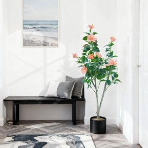 4ft Artificial Flower Tree with Black Pot, Realistic Faux Silk