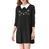 Allegra K Women's Contrast Collar Cat Face Printed Long Sleeve Swing Flare Mini Dress - 3 of 4