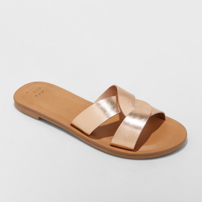 rose gold slip on sandals