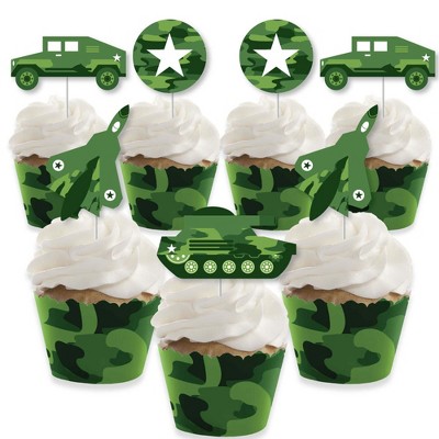 Big Dot of Happiness Camo Hero - Cupcake Decoration - Army Military Camouflage Party Cupcake Wrappers and Treat Picks Kit - Set of 24