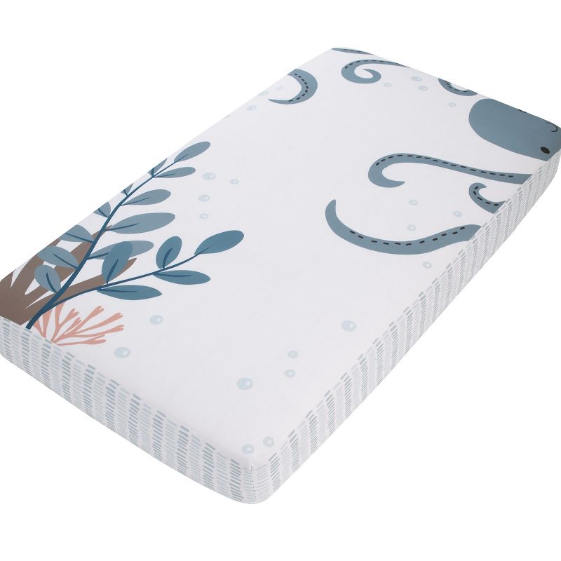 NoJo Explore Dream Discover Light Blue, Navy, and White Octopus 100% Cotton Nursery Photo Op Fitted Crib Sheet, 1 of 6