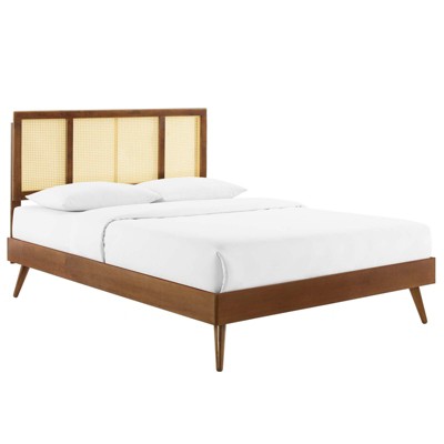 Modway Kelsea Cane and Wood Full Platform Bed With Splayed Legs
