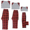 cheibear Christmas Family Check Print Long Sleeve Top and Pants Pajama Set Red&Black - 3 of 4