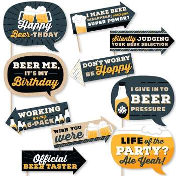 Big Dot of Happiness Funny Cheers and Beers Happy Birthday - Birthday Party Photo Booth Props Kit - 10 Piece