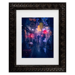 Trademark Fine Art - Javier De La Tokyo Blue Rain Matted Framed Art - 1 of 4
