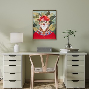 AZL1 Life Concept Wall Art Bohemian Cat In Forest Framed Canvas by Carol Lew with Embossed Golden Frame for Home Display, Red, 19.41"*23.5"*2.36" - 1 of 4