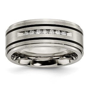 Black Bow Jewelry Men's 9mm Titanium & Enamel 1/4ctw Diamond Ridged Standard Fit Band - 1 of 4