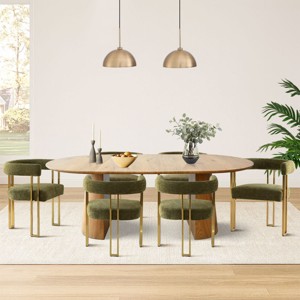 7-Pcs Wood Dining Table Set 83" Extendable Dining Table with 6 Upholstered Chenille Dining Chairs with Arm for Dining Room,Kitchen-Tanpinhause - 1 of 4
