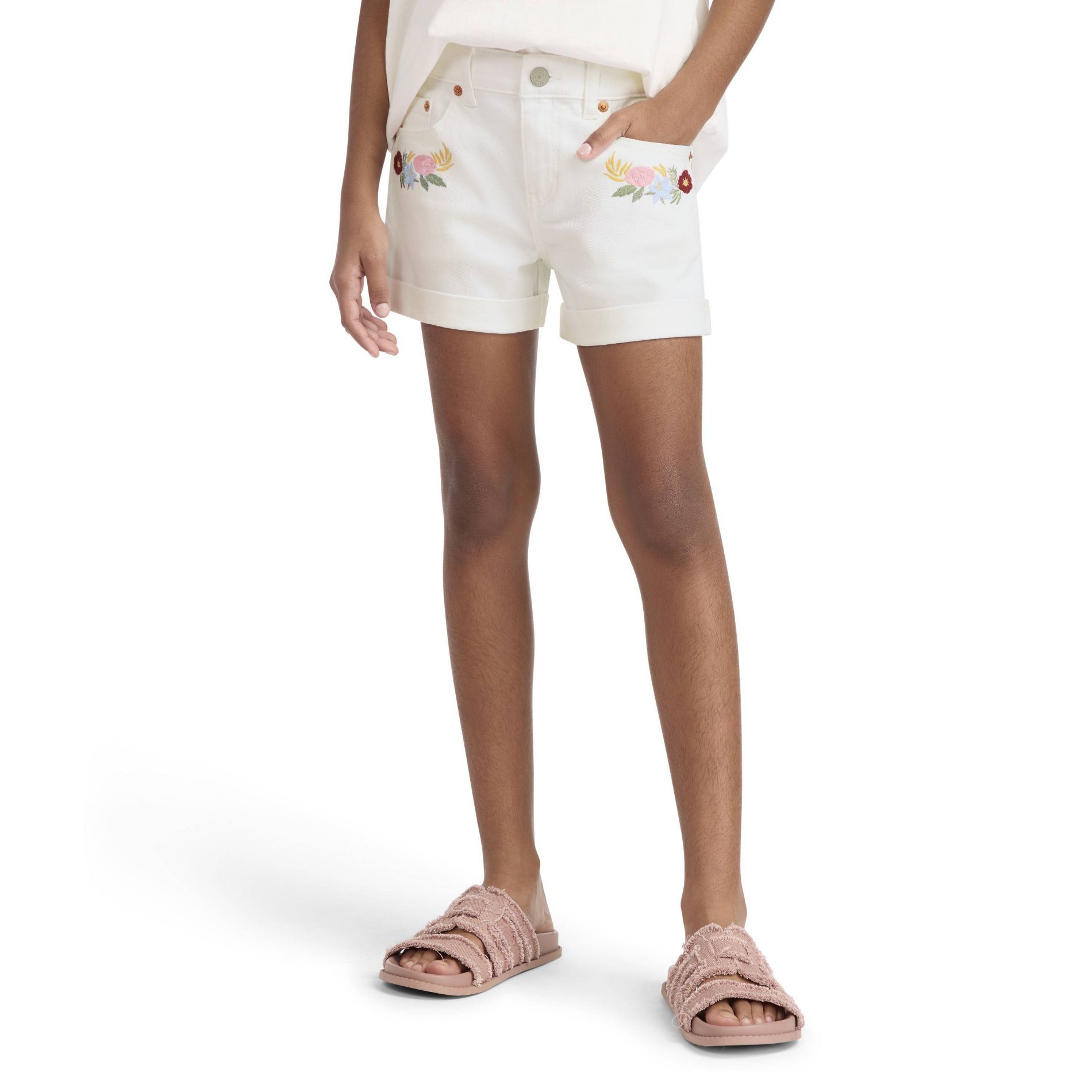 Levi's® Girls' Twill Embroidered Pocket Shorts - White