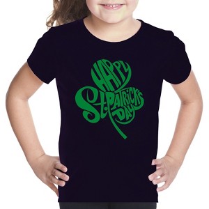 LA Pop Art Girl's Word Art T-shirt - St. Patrick's Day Shamrock - 1 of 4