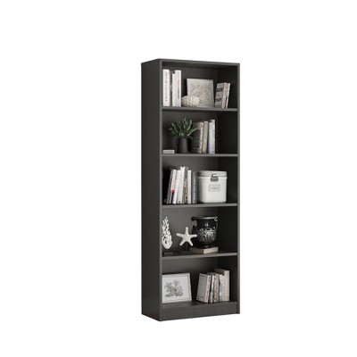 Lirago,Adjustable 5-Shelf Wooden Bookcase-Freestanding Home Office & Living Room Storage,Black