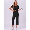 INSPIRE CHIC Womens Capri Pajamas Set Short Sleeve Button Down Sleepwear V Neck Pjs 2 Piece Lounge Set - 2 of 4